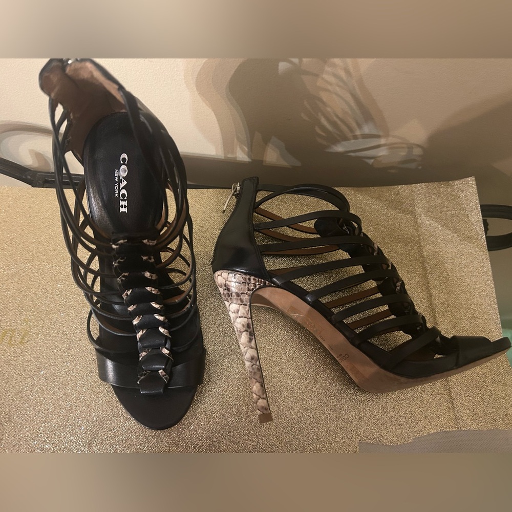 Coach Josef Snake Print Braided Gladiator Heels - Picture 10 of 14